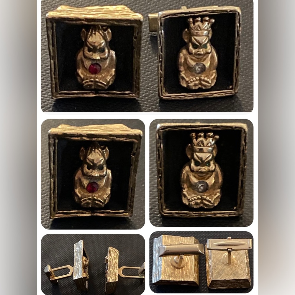Men's Vintage Antique Cufflinks Mismatched Set Work Together Gold tone Stones